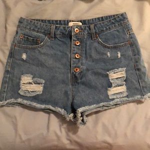 High waisted distressed shorts
